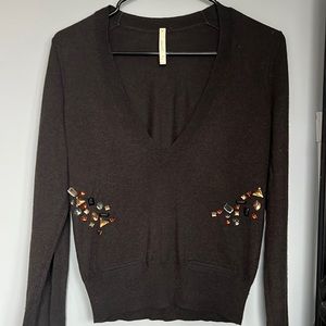 Easel Cashmere/Silk Grey Sweater with Rhinestones